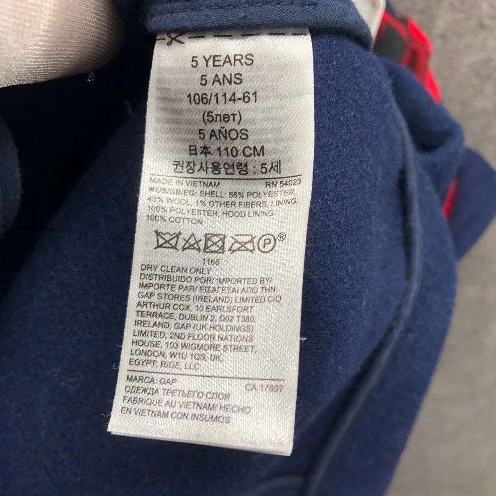Baby Gap Toggle Coat Toddler 5T Navy Blue Wool Blend Hooded Jacket Preppy